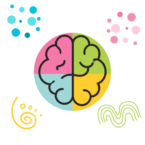 lustración de un cerebro multicolor que representa la neurodiversidad, rodeado de elementos gráficos inspirados en el aprendizaje, la comunicación y el desarrollo.